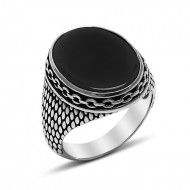 Siyah Oniks Taşlı 925 Ayar Gümüş Erkek Yüzük : 00700 Siyah Oniks Taşlı 925 Ayar Gümüş Erkek Yüzük : 00700
