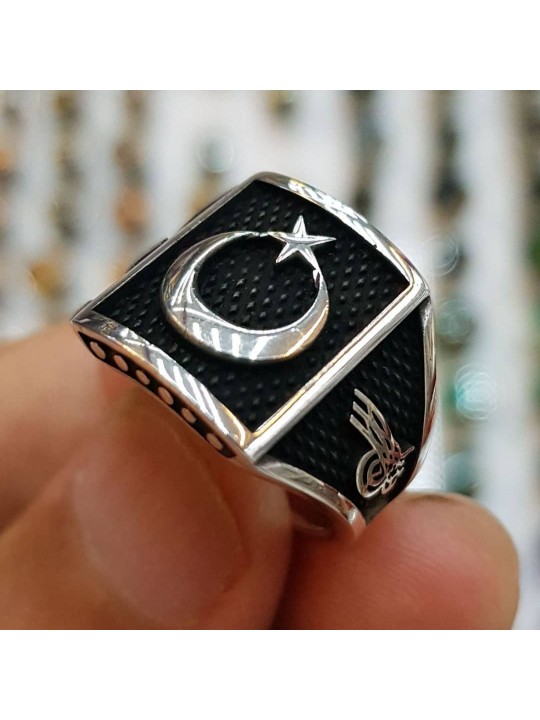 Ay Yıldız 925 Ayar Gümüş Erkek Yüzük : 00715
