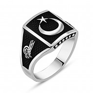 Ay Yıldız 925 Ayar Gümüş Erkek Yüzük : 00715