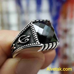 siyah zirkon taşlı 925 ayar gümüş erkek yüzük : 00743