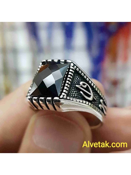 siyah zirkon taşlı 925 ayar gümüş erkek yüzük : 00743