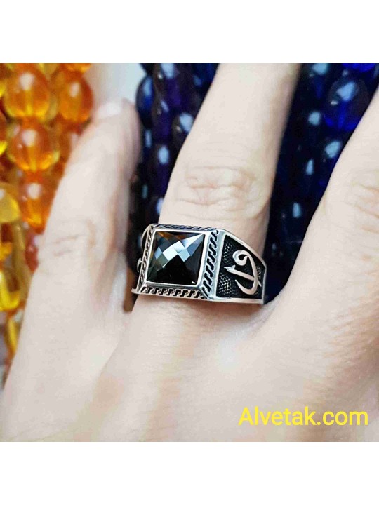 siyah zirkon taşlı 925 ayar gümüş erkek yüzük : 00783