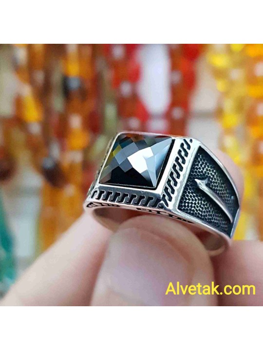siyah zirkon taşlı 925 ayar gümüş erkek yüzük : 00783