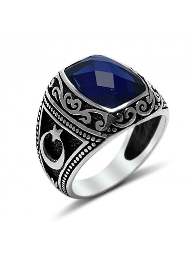 mavi zirkon taşlı 925 ayar gümüş erkek yüzük : 00796