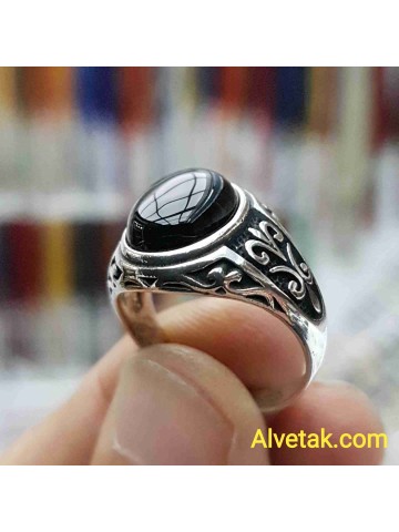 Siyah Oniks Taşlı 925 Ayar Gümüş Erkek Yüzük : 00851