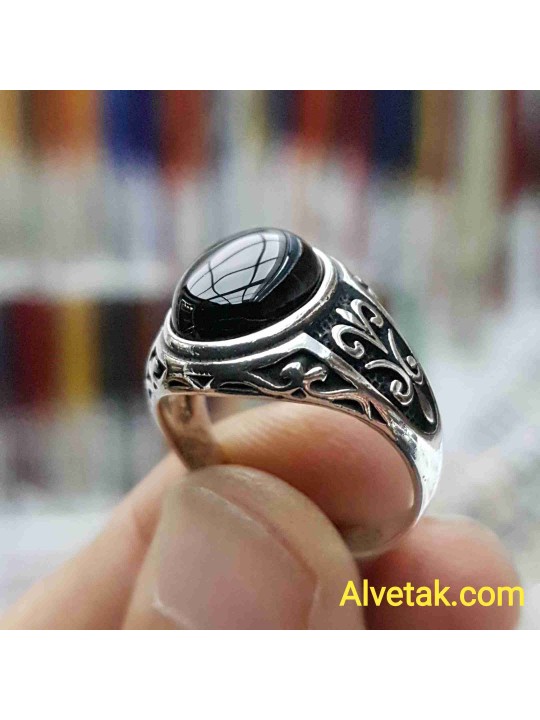 Siyah Oniks Taşlı 925 Ayar Gümüş Erkek Yüzük : 00851