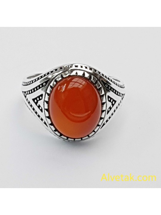 Kırmızı Akik Taşlı 925 Ayar Gümüş Erkek Yüzük : 00871