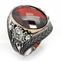 kırmızı zirkon taşlı 925 ayar gümüş erkek yüzük : 00895