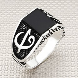 Siyah Oniks Taşlı 925 Ayar Gümüş Erkek Yüzük : 00905