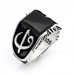 Siyah Oniks Taşlı 925 Ayar Gümüş Erkek Yüzük : 00905 Siyah Oniks Taşlı 925 Ayar Gümüş Erkek Yüzük : 00905