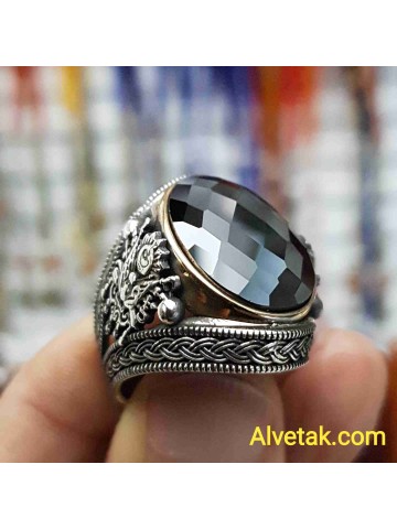 siyah zirkon taşlı 925 ayar gümüş erkek yüzük : 02554