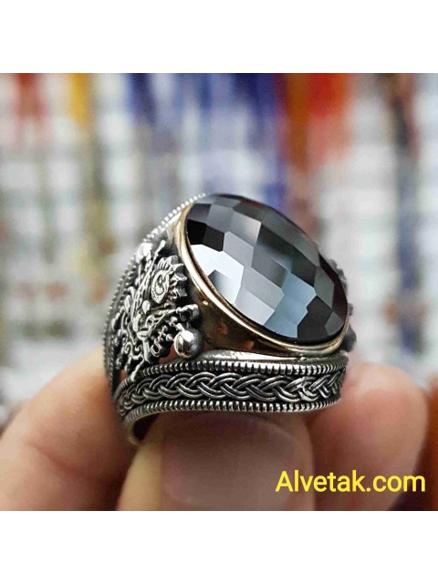 siyah zirkon taşlı 925 ayar gümüş erkek yüzük : 02554
