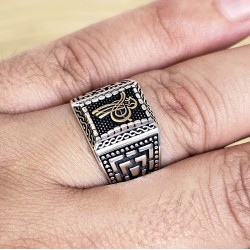 Osmanlı Tuğra Dörtgen 925 Ayar Gümüş Erkek Yüzük : 00918