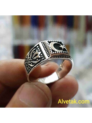 Ay Yıldız 925 Ayar Gümüş Erkek Yüzük : 00923