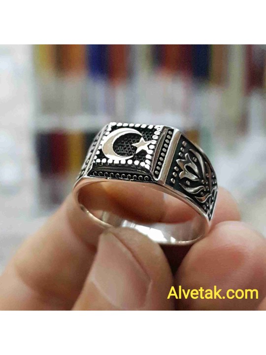 Ay Yıldız 925 Ayar Gümüş Erkek Yüzük : 00923