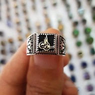 925 Ayar Tuğralı Dörtgen Gümüş Erkek Yüzük : 00939