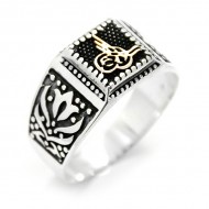 925 Ayar Tuğralı Dörtgen Gümüş Erkek Yüzük : 00939