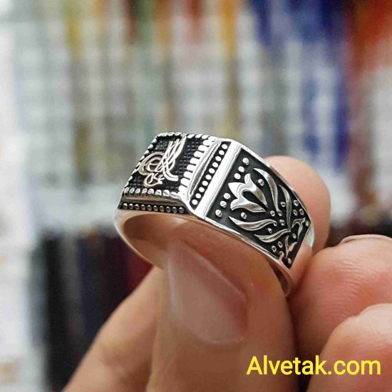 925 Ayar Tuğralı Dörtgen Gümüş Erkek Yüzük : 00939 925 Ayar Tuğralı Dörtgen Gümüş Erkek Yüzük : 00939