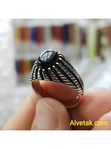 925 Ayar Siyah Oniks Taşlı Gümüş Erkek Yüzük : 00944