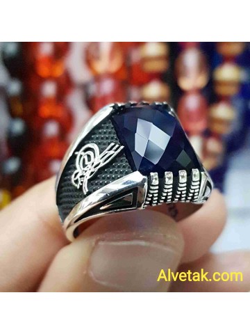 mavi zirkon taşlı 925 ayar gümüş erkek yüzük : 00975
