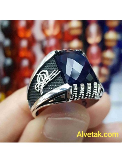 mavi zirkon taşlı 925 ayar gümüş erkek yüzük : 00975