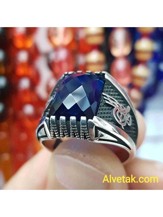 mavi zirkon taşlı 925 ayar gümüş erkek yüzük : 00975