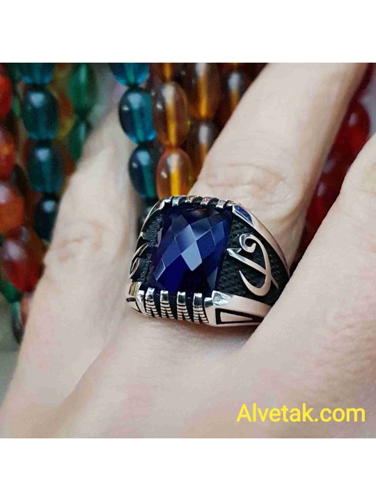 mavi zirkon taşlı 925 ayar gümüş erkek yüzük : 00983