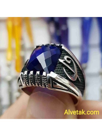 mavi zirkon taşlı 925 ayar gümüş erkek yüzük : 00983
