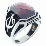 kırmızı zirkon taşlı 925 ayar gümüş erkek yüzük : 00996