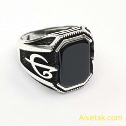 Siyah Oniks Taşlı 925 Ayar Gümüş Erkek Yüzük : 01003