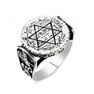 925 Ayar Mühr-ü Süleyman (Davut Yıldızı) Gümüş Erkek Yüzük: 01050