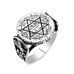 925 Ayar Mühr-ü Süleyman (Davut Yıldızı) Gümüş Erkek Yüzük: 01050