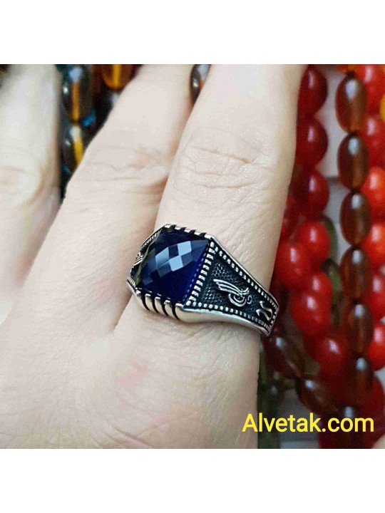 mavi zirkon taşlı 925 ayar gümüş erkek yüzük : 01052