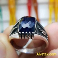 mavi zirkon taşlı 925 ayar gümüş erkek yüzük : 01052