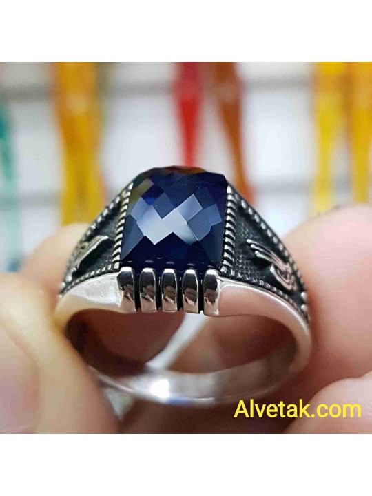 mavi zirkon taşlı 925 ayar gümüş erkek yüzük : 01052