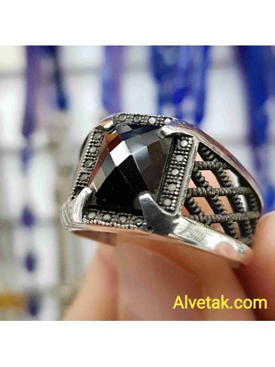siyah zirkon taşlı 925 ayar gümüş erkek yüzük : 01088