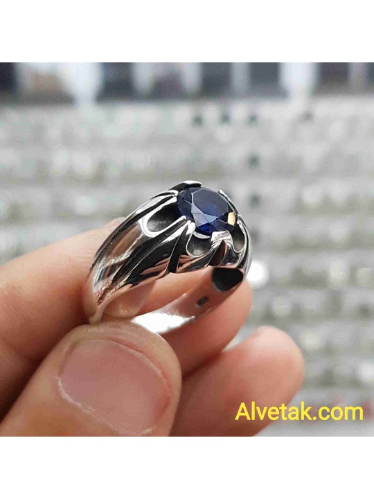 mavi zirkon taşlı 925 ayar gümüş erkek yüzük : 01099