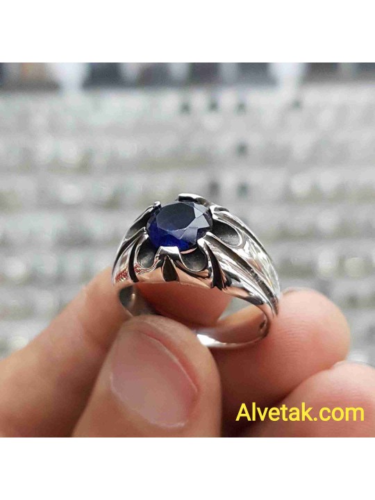 mavi zirkon taşlı 925 ayar gümüş erkek yüzük : 01099