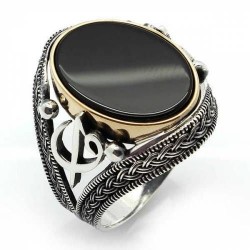 Siyah Oniks Taşlı 925 Ayar Gümüş Erkek Yüzük : 01115 Siyah Oniks Taşlı 925 Ayar Gümüş Erkek Yüzük : 01115
