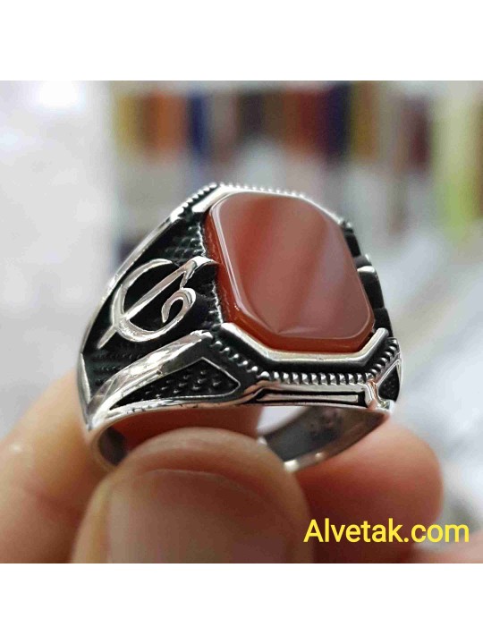 Kırmızı Akik Taşlı 925 Ayar Gümüş Erkek Yüzük : 01116