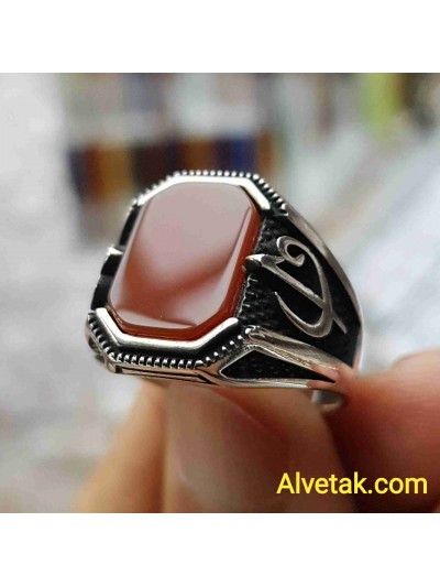 Kırmızı Akik Taşlı 925 Ayar Gümüş Erkek Yüzük : 01116