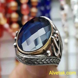 mavi zirkon taşlı 925 ayar gümüş erkek yüzük : 01117