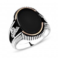 925 Ayar Siyah Oniks Taşlı Gümüş Erkek Yüzük : 01119