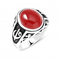Kırmızı Akik Taşlı 925 Ayar Gümüş Erkek Yüzük : 01124 Kırmızı Akik Taşlı 925 Ayar Gümüş Erkek Yüzük : 01124