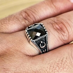 siyah zirkon taşlı 925 ayar gümüş erkek yüzük : 01190