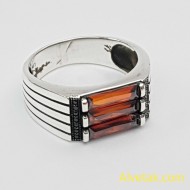 kırmızı zirkon taşlı 925 ayar gümüş erkek yüzük : 01193