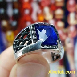 mavi zirkon taşlı 925 ayar gümüş erkek yüzük : 01242