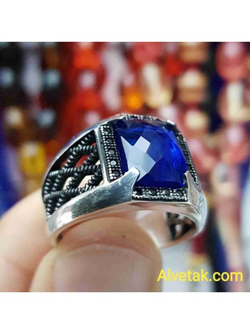 mavi zirkon taşlı 925 ayar gümüş erkek yüzük : 01242