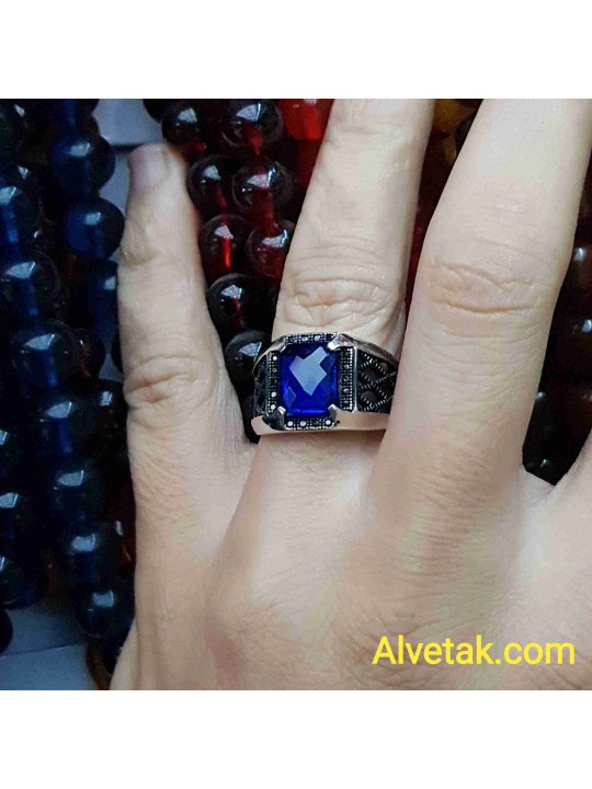 mavi zirkon taşlı 925 ayar gümüş erkek yüzük : 01242