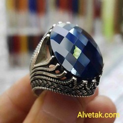 mavi zirkon taşlı 925 ayar gümüş erkek yüzük : 01245
